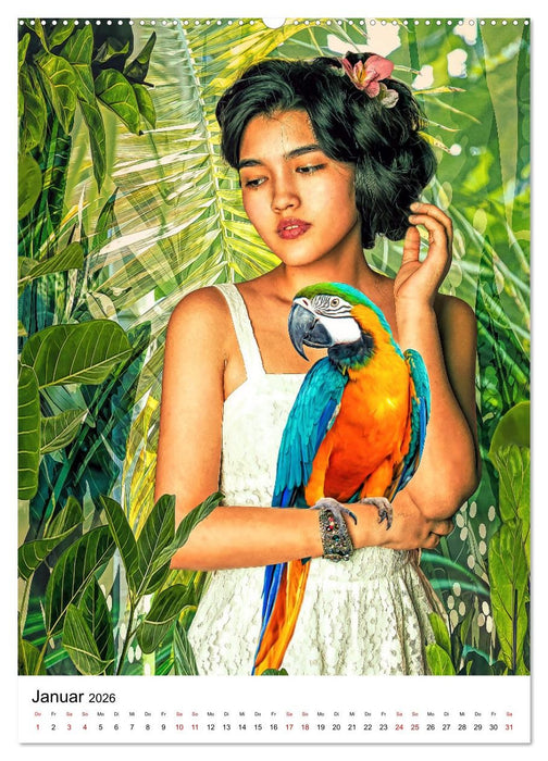 Models und Papageien - Artwork (CALVENDO Wandkalender 2026)