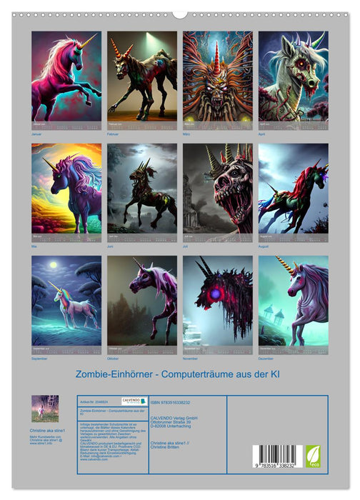 Zombie-Einhörner - Computerträume aus der KI (CALVENDO Premium Wandkalender 2026)