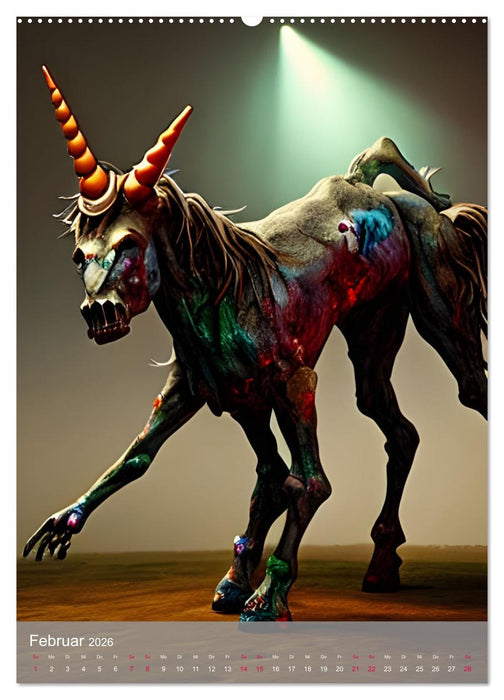 Zombie-Einhörner - Computerträume aus der KI (CALVENDO Premium Wandkalender 2026)