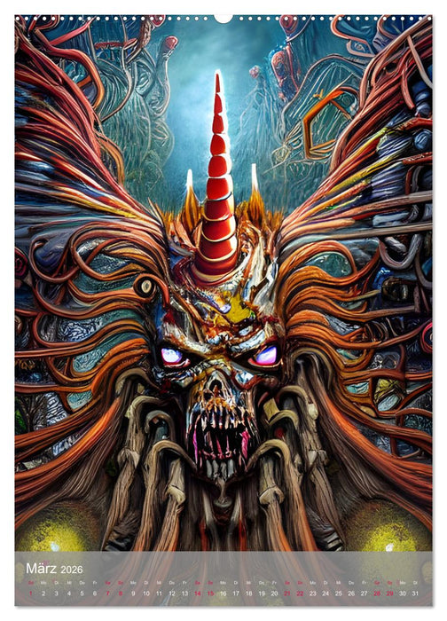 Zombie-Einhörner - Computerträume aus der KI (CALVENDO Premium Wandkalender 2026)