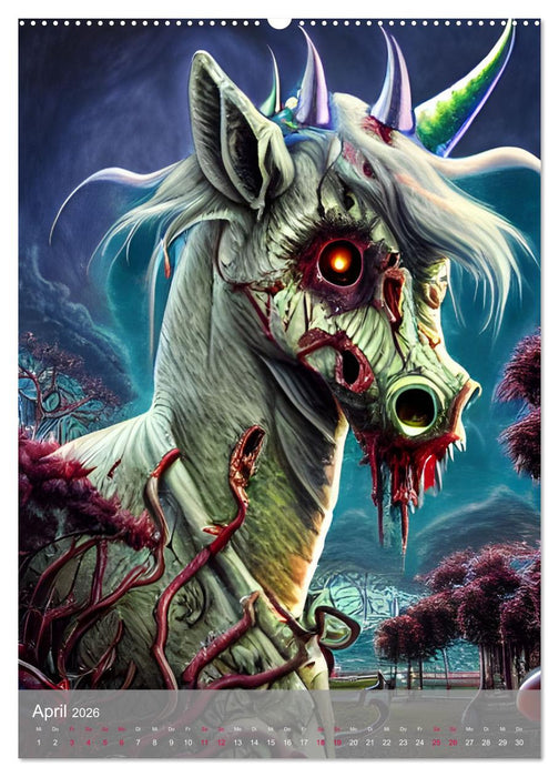 Zombie-Einhörner - Computerträume aus der KI (CALVENDO Premium Wandkalender 2026)