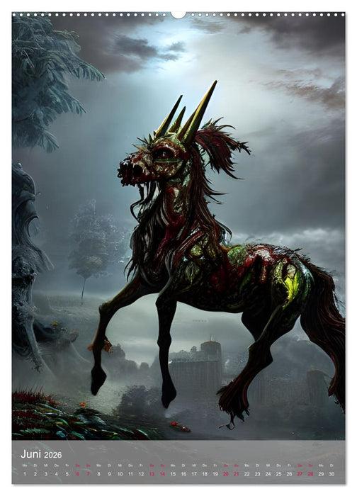 Zombie-Einhörner - Computerträume aus der KI (CALVENDO Premium Wandkalender 2026)