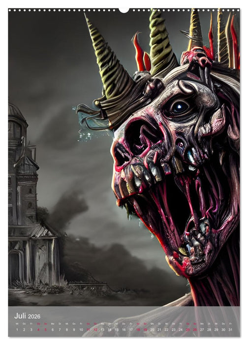 Zombie-Einhörner - Computerträume aus der KI (CALVENDO Premium Wandkalender 2026)