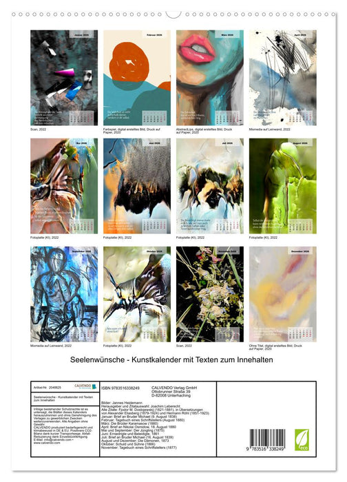 Seelenwünsche - Kunstkalender mit Texten zum Innehalten (CALVENDO Premium Wandkalender 2026)