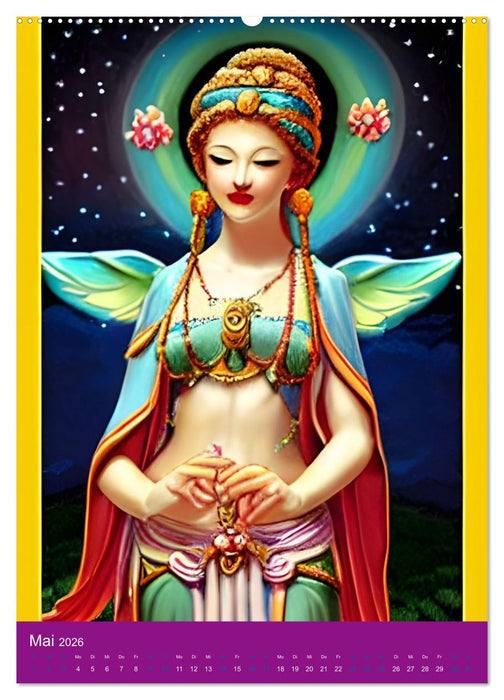 Mit Göttinnen durchs Jahr - Computerträume aus der KI (CALVENDO Premium Wandkalender 2026)