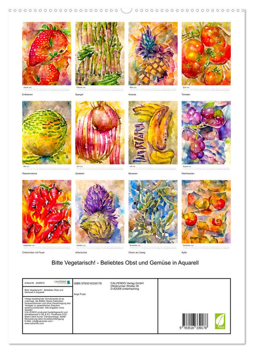 Bitte Vegetarisch! - Beliebtes Obst und Gemüse in Aquarell (CALVENDO Premium Wandkalender 2026)