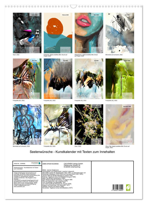 Seelenwünsche - Kunstkalender mit Texten zum Innehalten (CALVENDO Wandkalender 2026)