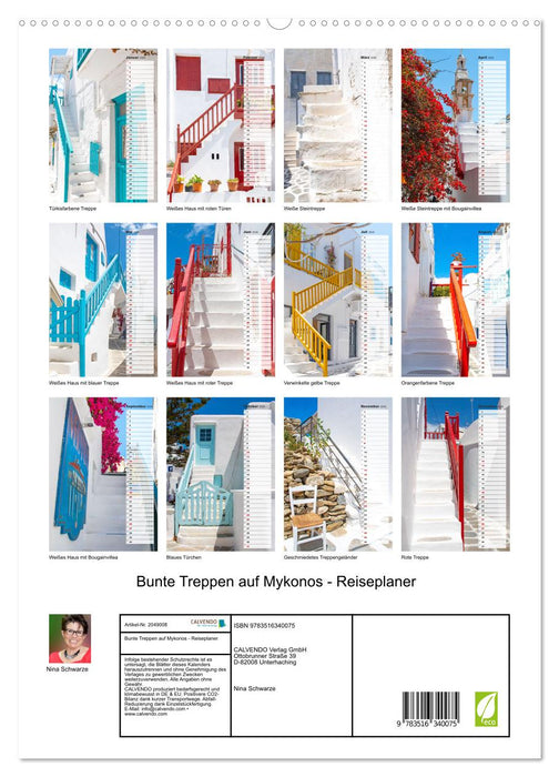 Bunte Treppen auf Mykonos - Reiseplaner (CALVENDO Premium Wandkalender 2026)