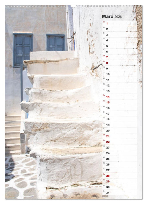 Bunte Treppen auf Mykonos - Reiseplaner (CALVENDO Premium Wandkalender 2026)