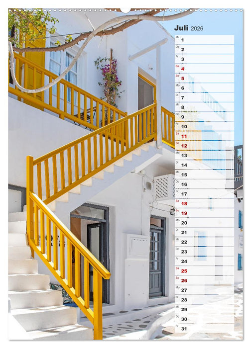 Bunte Treppen auf Mykonos - Reiseplaner (CALVENDO Premium Wandkalender 2026)