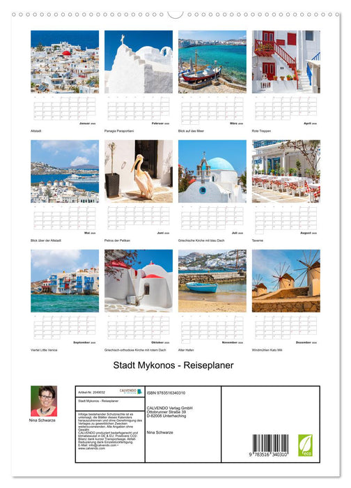 Stadt Mykonos - Reiseplaner (CALVENDO Premium Wandkalender 2026)