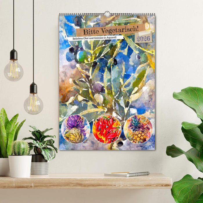 Bitte Vegetarisch! - Beliebtes Obst und Gemüse in Aquarell (CALVENDO Wandkalender 2026)