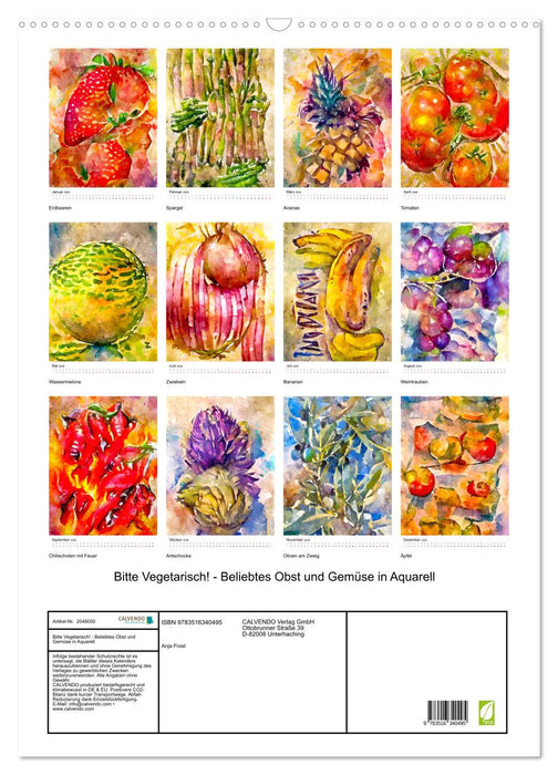 Bitte Vegetarisch! - Beliebtes Obst und Gemüse in Aquarell (CALVENDO Wandkalender 2026)