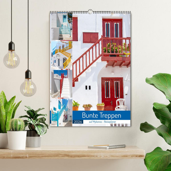 Bunte Treppen auf Mykonos - Reiseplaner (CALVENDO Wandkalender 2026)
