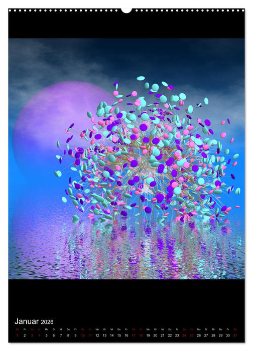 Fantasiebäume im Mondschein (CALVENDO Premium Wandkalender 2026)