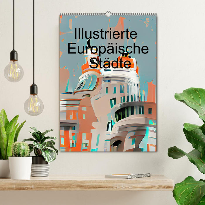 Illustrierte Europäische Städte (CALVENDO Wandkalender 2026)