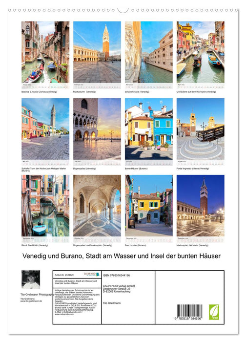 Venedig und Burano, Stadt am Wasser und Insel der bunten Häuser (CALVENDO Premium Wandkalender 2026)