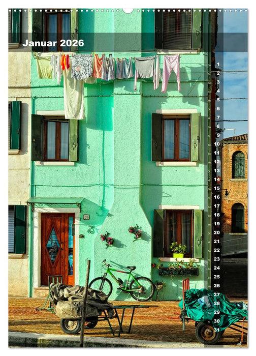 L'isola di Burano - Ein Spaziergang über die farbenfrohe Insel (CALVENDO Premium Wandkalender 2026)