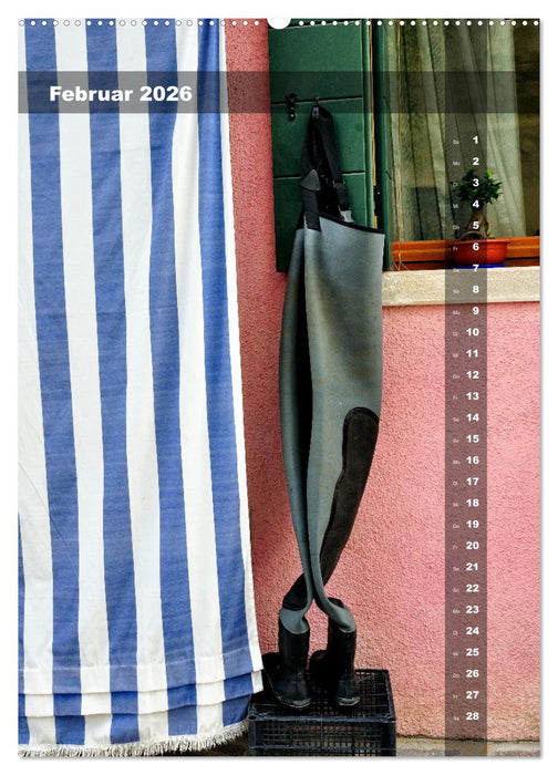 L'isola di Burano - Ein Spaziergang über die farbenfrohe Insel (CALVENDO Premium Wandkalender 2026)