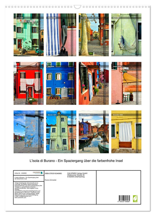 L'isola di Burano - Ein Spaziergang über die farbenfrohe Insel (CALVENDO Wandkalender 2026)