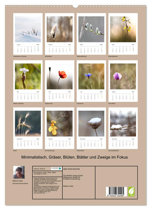 Minimalistisch, Gräser, Blüten, Blätter und Zweige im Fokus (CALVENDO Wandkalender 2026)