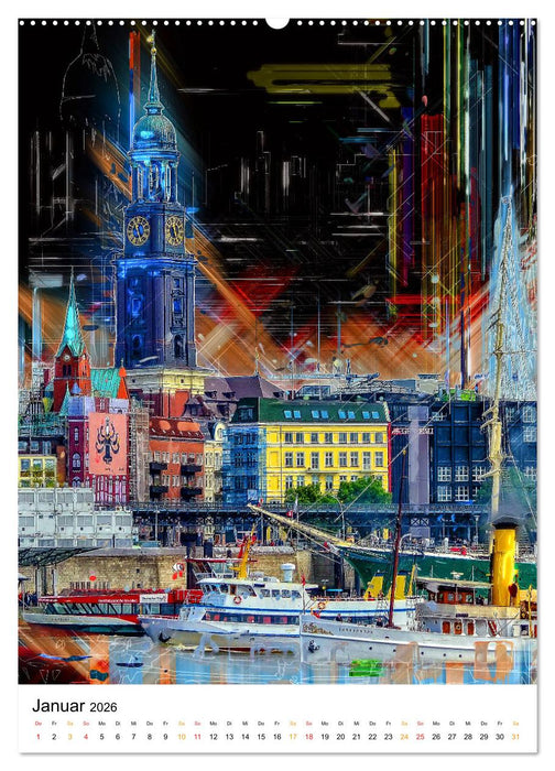 Hamburg bunte Stadt (CALVENDO Premium Wandkalender 2026)