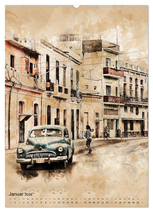 Cuba Retro Kalender (CALVENDO Premium Wandkalender 2026)