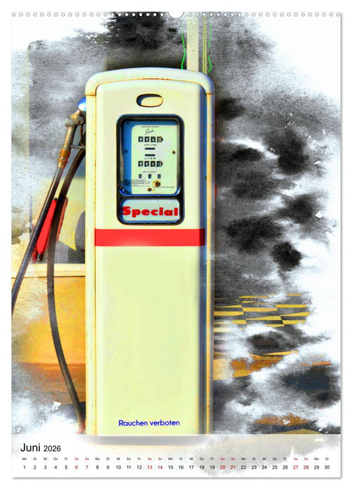 Gasoline - Vintage Tanksäulen in Szene gesetzt (CALVENDO Premium Wandkalender 2026)