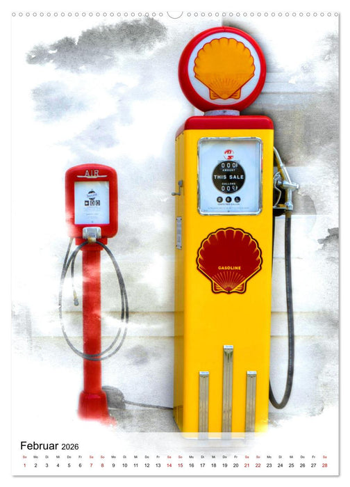 Gasoline - Vintage Tanksäulen in Szene gesetzt (CALVENDO Wandkalender 2026)
