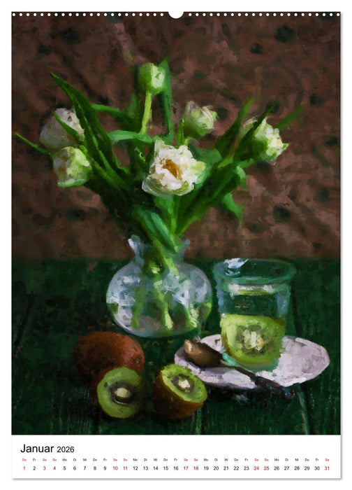 Blütenzauber - Gemalte Blumensträuße auf dem Tisch (CALVENDO Premium Wandkalender 2026)