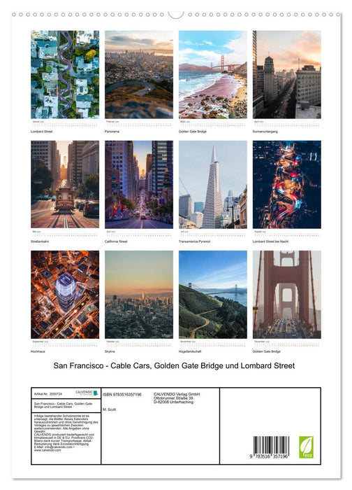 San Francisco - Cable Cars, Golden Gate Bridge und Lombard Street (CALVENDO Wandkalender 2026)