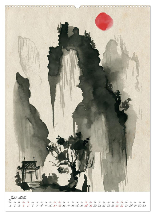 Sumi-e Kunst im japanischen Stil (CALVENDO Premium Wandkalender 2026)