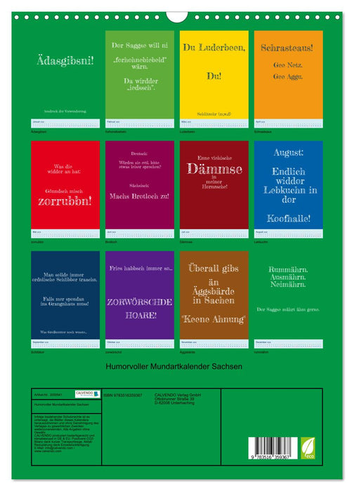 Humorvoller Mundartkalender Sachsen (CALVENDO Wandkalender 2026)