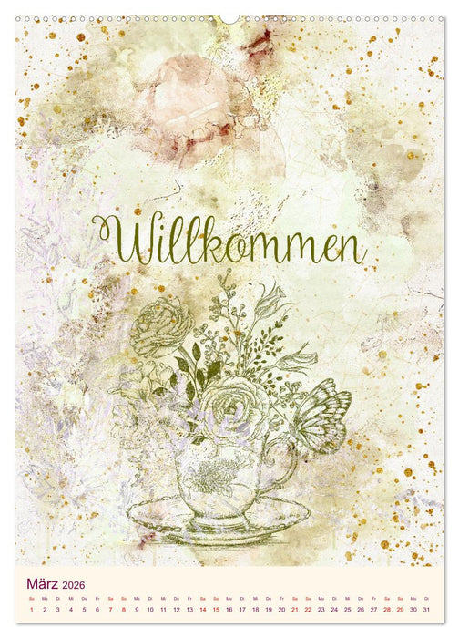 Aquarell Blumenmalerei mit Sprüchen (CALVENDO Premium Wandkalender 2026)
