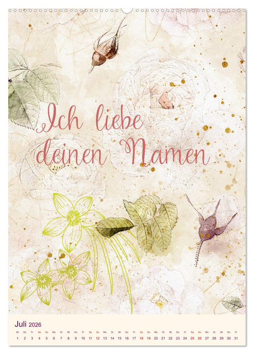 Aquarell Blumenmalerei mit Sprüchen (CALVENDO Premium Wandkalender 2026)