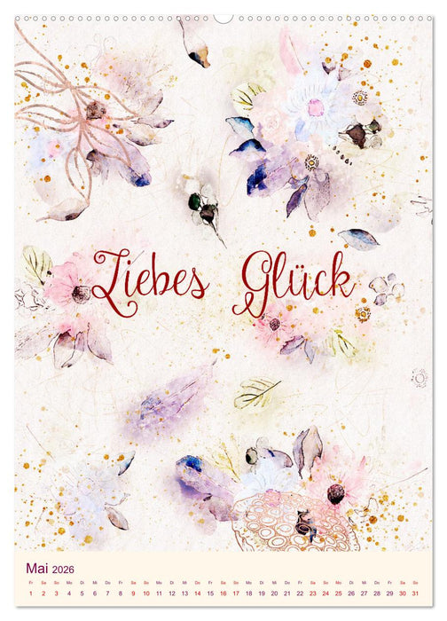 Aquarell Blumenmalerei mit Sprüchen (CALVENDO Wandkalender 2026)