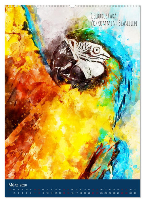 Exotische Vögel - Die Schönsten der Welt in Aquarell (CALVENDO Premium Wandkalender 2026)