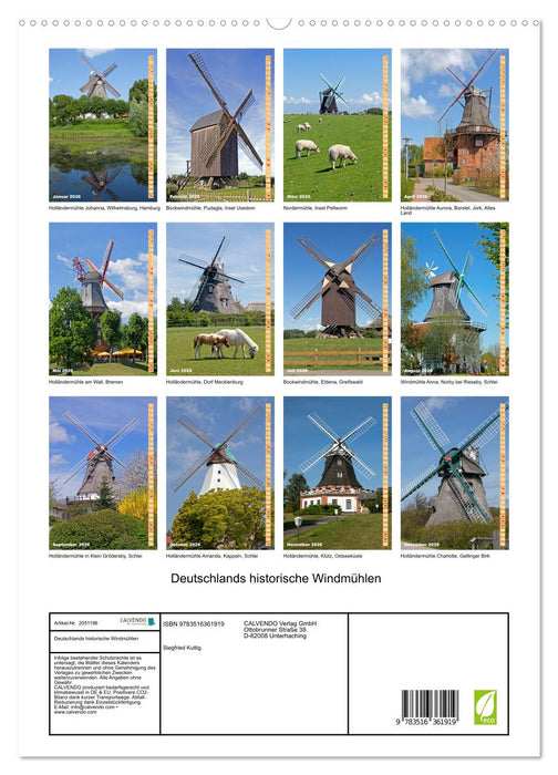 Deutschlands historische Windmühlen (CALVENDO Wandkalender 2026)