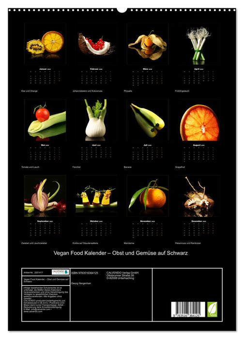 Vegan Food Kalender – Obst und Gemüse auf Schwarz (CALVENDO Premium Wandkalender 2026)