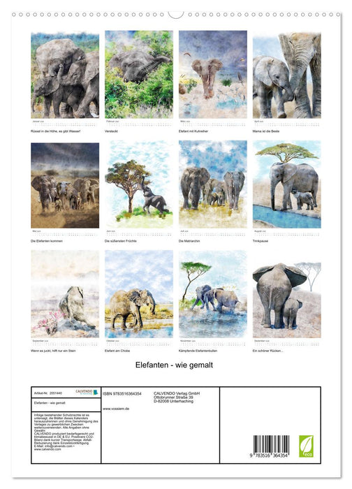 Elefanten - wie gemalt (CALVENDO Premium Wandkalender 2026)