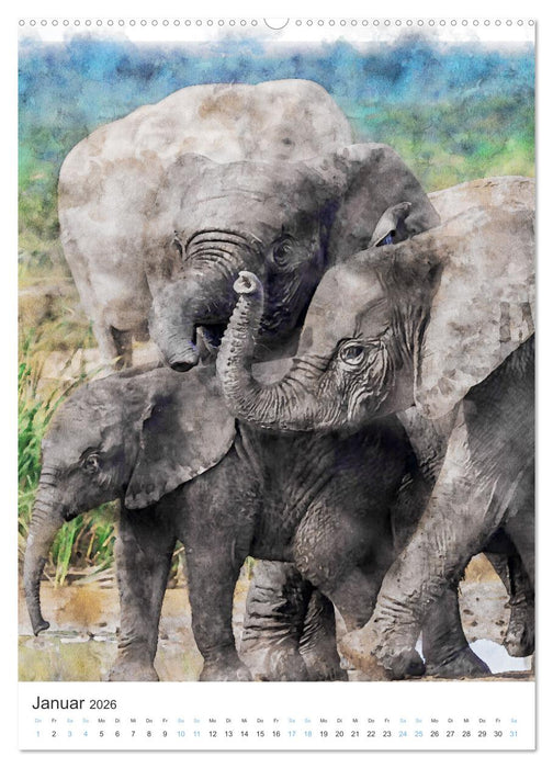 Elefanten - wie gemalt (CALVENDO Premium Wandkalender 2026)
