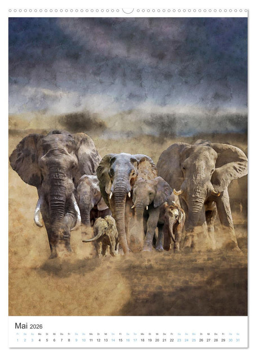 Elefanten - wie gemalt (CALVENDO Premium Wandkalender 2026)