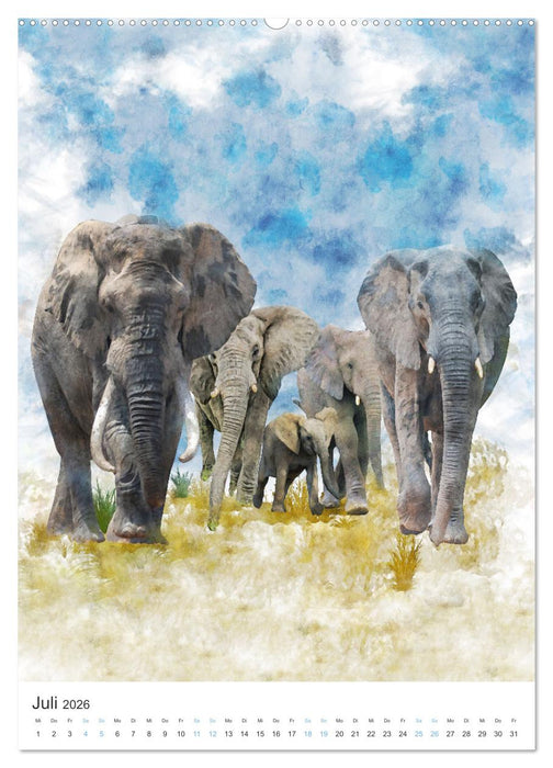 Elefanten - wie gemalt (CALVENDO Premium Wandkalender 2026)