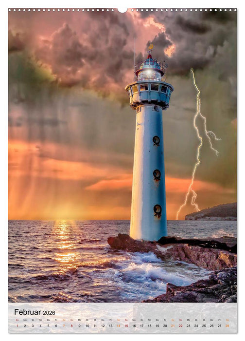Leuchttürme im Gewitter (CALVENDO Premium Wandkalender 2026)