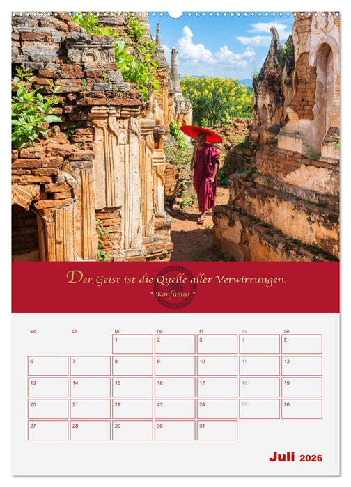 Buddhistische Weisheiten - DER ROTE SCHIRM (CALVENDO Premium Wandkalender 2026)