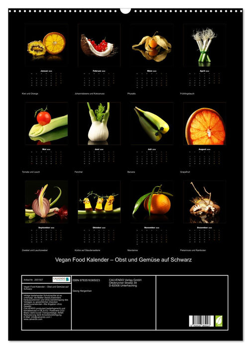 Vegan Food Kalender – Obst und Gemüse auf Schwarz (CALVENDO Wandkalender 2026)