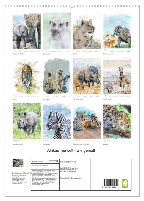 Afrikas Tierwelt - wie gemalt (CALVENDO Wandkalender 2026)