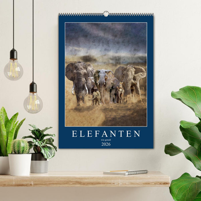 Elefanten - wie gemalt (CALVENDO Wandkalender 2026)