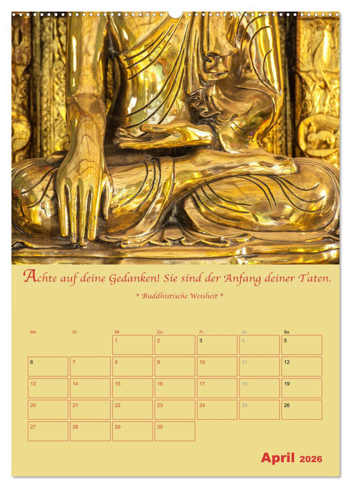 BUDDHA IN GOLD - Mit buddhistischen Sprüchen (CALVENDO Premium Wandkalender 2026)
