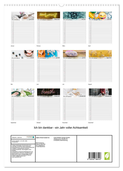 Ich bin dankbar - ein Jahr voller Achtsamkeit (CALVENDO Premium Wandkalender 2026)